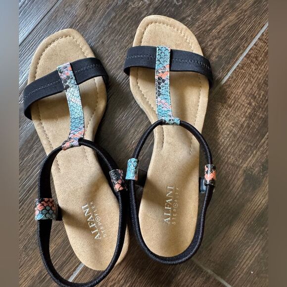 Alfani Vacanzaa Step N Flex Snakeskin Wedge Sandals Black Multi 10M NWOT - Picture 3 of 14